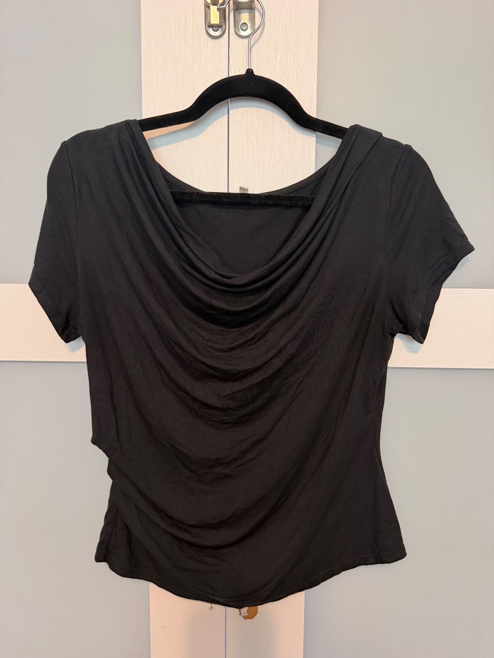 Halara Black Cowl Neck Short Sleeve Ruched Blouse